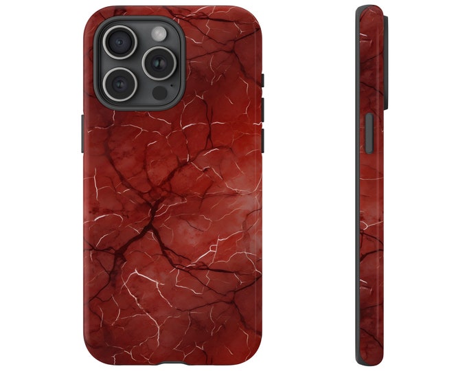 Blood Red Marble iPhone Case for iPhone 15 Pro Max, 15 Pro, 15 Plus, 14, 14 Pro, 14 Plus, 14 Pro Max, 13, Stone Inspired Cover, Marble Lover