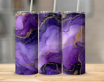 Purple Gold Marble 20 oz Skinny Tumbler Wrap Sublimation Design, Straight Tapered Wrap, Tumbler Wrap, Tumbler Png, Instant Download