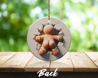 Dual-Sided 3D Effect Gingerbread Man Ornament Set, Wall Cracking Design, Unique Holiday Decor, Christmas Tree Ornaments, Festive Home Gift