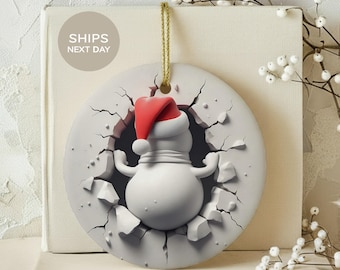 Dual-Sided 3D Effect Snowman Ornament Christmas Decoration Winter Holiday Decor Festive Home Decor Christmas Tree Ornament Art Decor