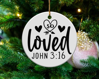 Inspirational So Loved John 3:16 Ornament, Christian Scripture Decor, Heart and Arrow Design, Religious Gift, Faith-Based Keepsake