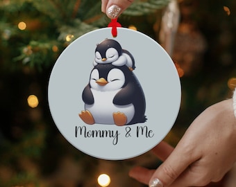 Mommy and Me Penguin Ornament, Cute Christmas Tree Decoration, Personalized Holiday Gift, Adorable Penguin Keepsake