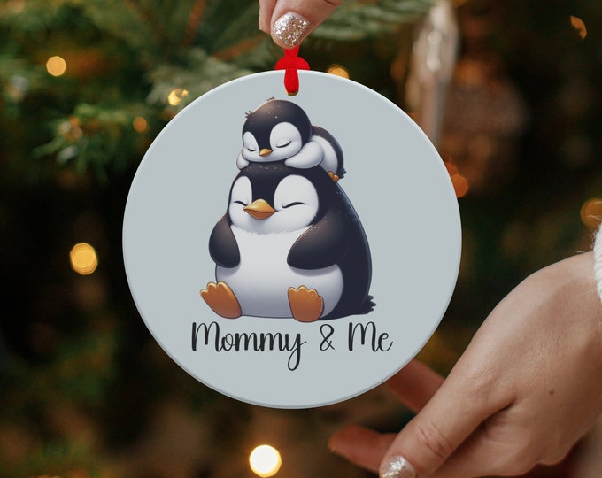 Mommy and Me Penguin Ornament, Cute Christmas Tree Decoration, Personalized Holiday Gift, Adorable Penguin Keepsake