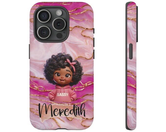 Personalized Pink Marble Effect iPhone Case, Customized Phones Gift With Pink Gold Veins, Custom Name For iPhone Case, 15, 14, Pro, Pro Max