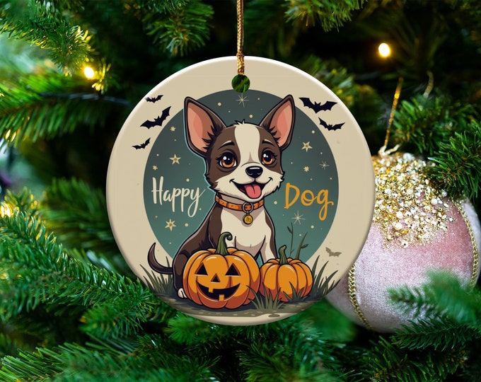 Cute Halloween Dog Ornament, Pumpkin Decor, Trick or Treat Dog Gift, Spooky Dog Lover Decor, Fall Holiday Home Decoration