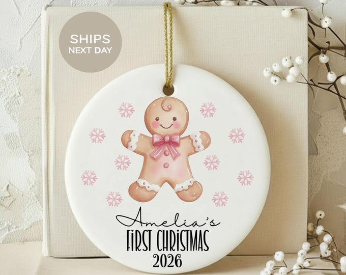 Baby First Christmas Ornament Girl, Custom Gingerbread Baby Ornament, Personalized Pink Christmas Keepsake, Cute Holiday Gift for New Mom