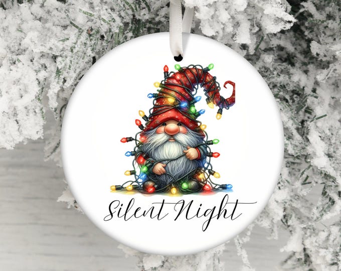 Christmas Gnome Ornament with Lights, Cute Holiday Decoration, Silent Night Gnome, Festive Seasonal Decor, Xmas Tree Ornament