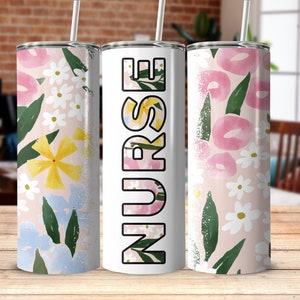 Nurse Tropical Pattern 20oz Skinny Tumbler Wrap Sublimation Design, Straight and Tapered Wrap, Instant Download, Nurse Mom Gift for Mothers image 1