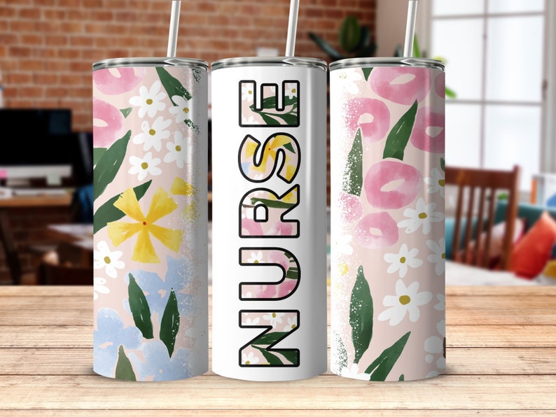 Nurse Tropical Pattern 20oz Skinny Tumbler Wrap Sublimation Design, Straight and Tapered Wrap, Instant Download, Nurse Mom Gift for Mothers image 1
