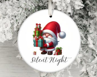 Christmas Santa Gnome Ornament, Santa Holding Gifts Holiday Decor, Silent Night Christmas Tree Decoration, Festive Home Decor