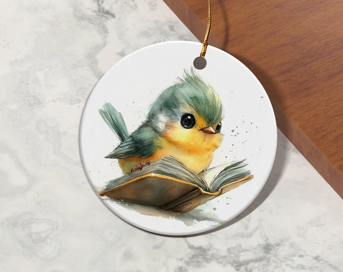 Adorable Bird Reading Book Art for Unique Ornaments, Christmas Ornament Gift For Son & Daughter, Animal lovers Gift For The Family Friends