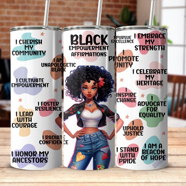 Empowerment Skinny 20 oz Tumbler Wrap, Black Excellence 20 oz Sublimation Design, Instant Download PNG, Affirmation Tumbler Straight Tapered