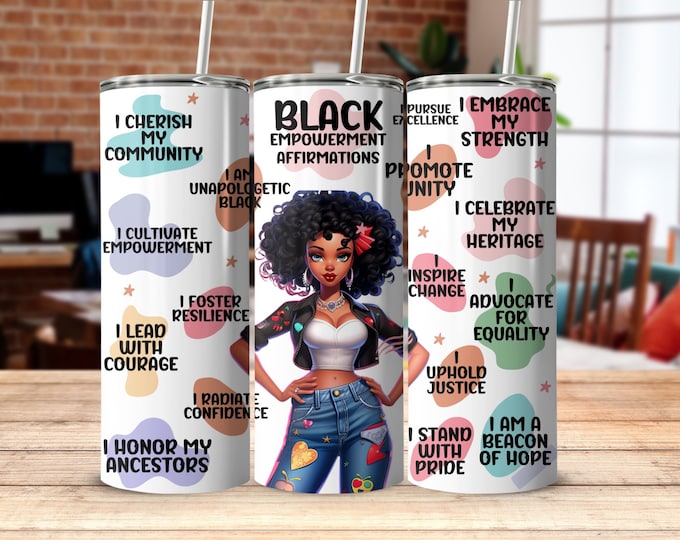 Empowerment Skinny 20 oz Tumbler Wrap, Black Excellence 20 oz Sublimation Design, Instant Download PNG, Affirmation Tumbler Straight Tapered