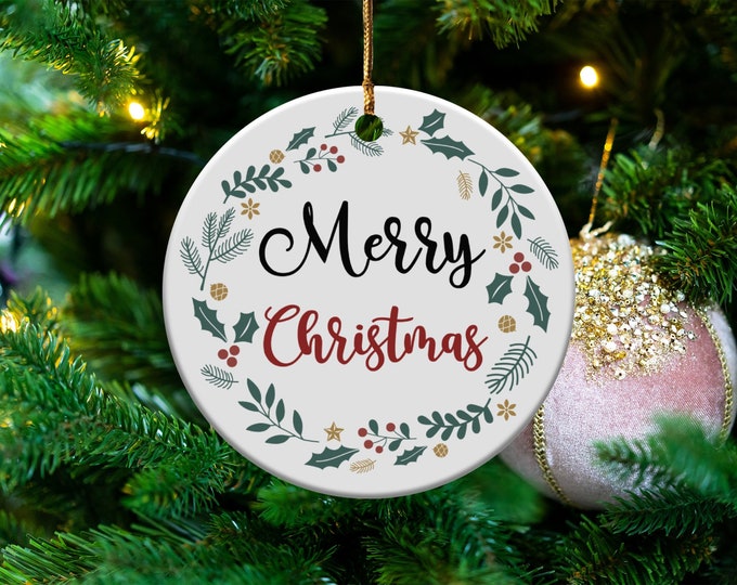 Christmas Ornament, Merry Christmas Wreath, Holiday Decoration, Festive Home Decor, Xmas Gift, Winter Celebration Ornament