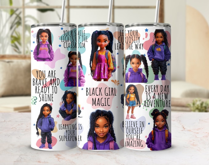 Black Girl Magic Affirmation 20 oz Skinny Tumbler, Inspirational Quotes Tumbler, Motivational Tumbler for Women, Positive Vibes Drinkware