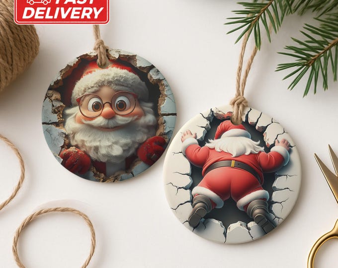 Dual Sided Santa Ornament, Funny Christmas Ornament, Santa Claus Decor, Christmas Tree Decoration, Unique Ornament Gift, Holiday Ornament
