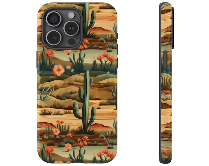 Desert Oasis Cactus iPhone Case - Durable Cover for iPhone 15 Pro Max/15/14 Series, Vibrant Botanical Design 14 Pro, 14 Plus, 14 Pro Max, 13