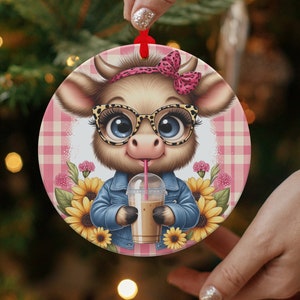 Cute Highland Cow Ornament, Fun Home Decor, Animal Lover Gift, Adorable Cow Figurine, Whimsical Cow Decoration, Collectible Cow Ornament