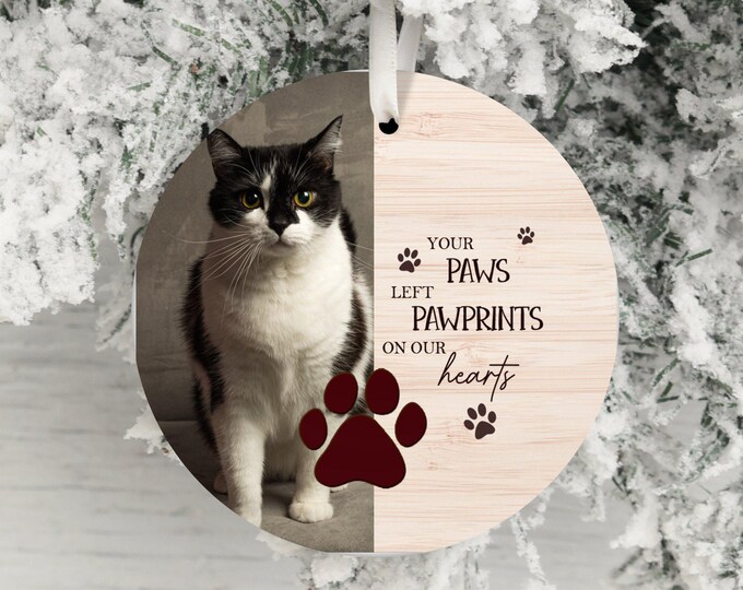 Cat Lover Ornament, Your Paws Left Paw Prints On Our Hearts, Custom Keepsake, Memorial Pet Gift, Pet Loss Ornament, Cat Mom Dad Gift