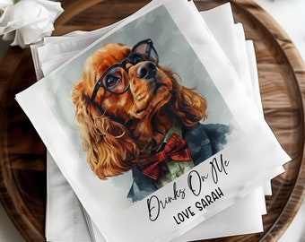 Custom Pet Cocktail Napkins, Personalized Dog Wedding Napkins, Custom Pet Portrait Napkins, Pet Lover Wedding Decor, Pet Cocktail Napkins