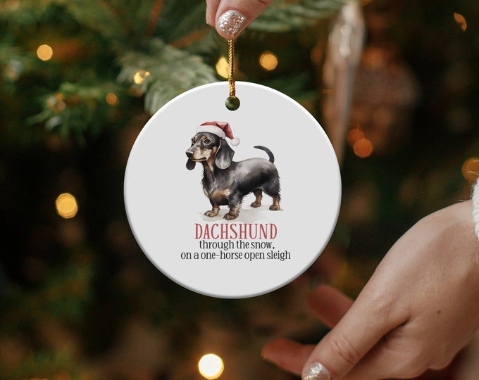 Cute Dachshund Christmas Ornament, Dachshund Through The Snow Funny Gift, Holiday Decor Dachshund Lover, Christmas Tree Decoration
