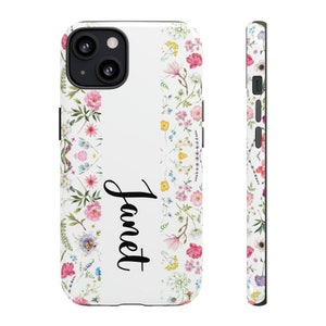 Trendy gepersonaliseerde iPhone, Samsung, Google Case Case met bloemmotief voor iPhone 15, 14, 13, Mini, Pro, Pro Max, Plus, Custom Floral