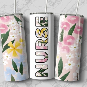 Nurse Tropical Pattern 20oz Skinny Tumbler Wrap Sublimation Design, Straight and Tapered Wrap, Instant Download, Nurse Mom Gift for Mothers image 6