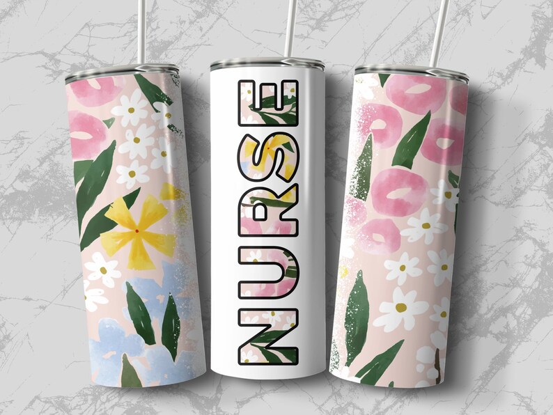 Nurse Tropical Pattern 20oz Skinny Tumbler Wrap Sublimation Design, Straight and Tapered Wrap, Instant Download, Nurse Mom Gift for Mothers image 6