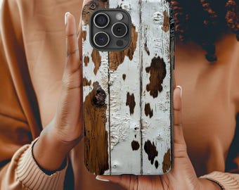 Rustic Wooden Planks iPhone Tough Case 16 15, Weathered Distressed Wood Print iPhone Case, Unique Vintage Look iPhone Case Cover