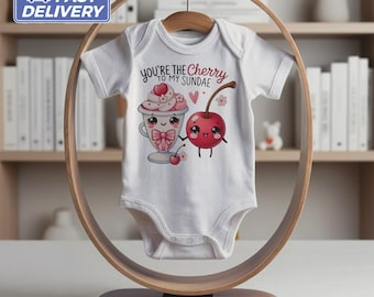 Cute Baby Bodysuit, Baby Shower Bodysuit Gift, Adorable Cherry Sundae Design, Baby One Piece, Newborn Baby Outfit, Funny Baby Clothing
