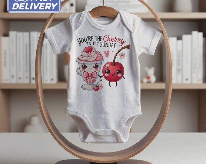 Cute Baby Bodysuit, Baby Shower Bodysuit Gift, Adorable Cherry Sundae Design, Baby One Piece, Newborn Baby Outfit, Funny Baby Clothing