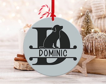 Custom Monogram Dog Letter With Custom Name Ornament Personalized Christmas Gift Dog Lover Name Decoration Tree Hanging Decor Pet Lover Gift