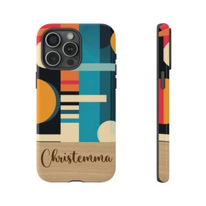 Personalisierte Handyhülle Name iPhone 15 14 13, Samsung Galaxy, Google Pixel Geometrische Formen benutzerdefinierte Name, Handy Silikon Abdeckung Weihnachten Handy Geschenk