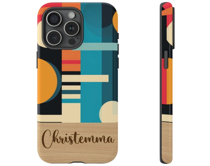 Custom Phone Case Name iPhone 15 14 13, Samsung Galaxy, Google Pixel Geometric Shapes custom name, phone silicone cover Christmas Phone gift