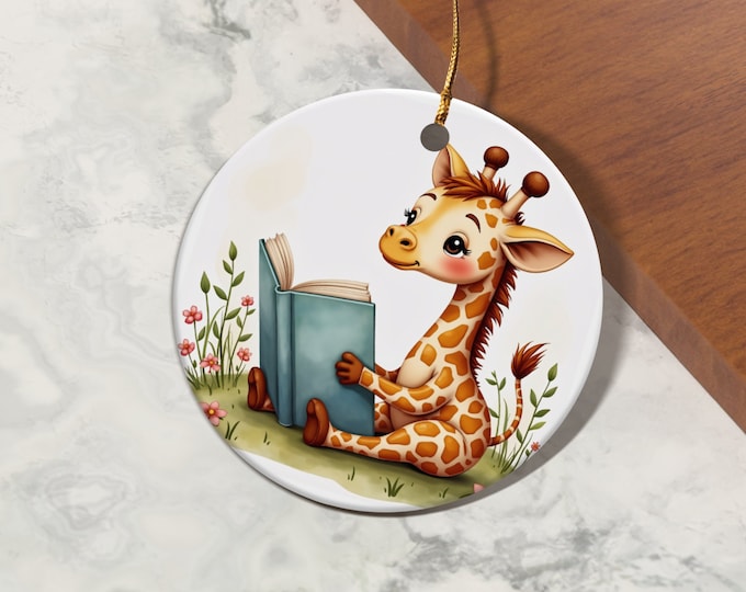 Adorable Giraffe Reading Book Ornaments, Christmas Ornament Gift For Son & Daughter, Animal lovers Gift For The Family Friends