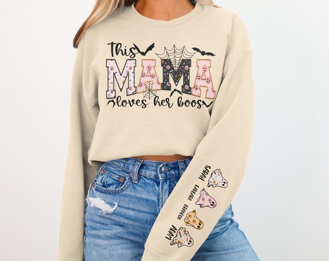 Personalized Halloween Mama Sweater For Mom With Kids Gift For Mothers, Custom Sleeve Text, Custom Mom Sweater For Women, Gift For New Momma