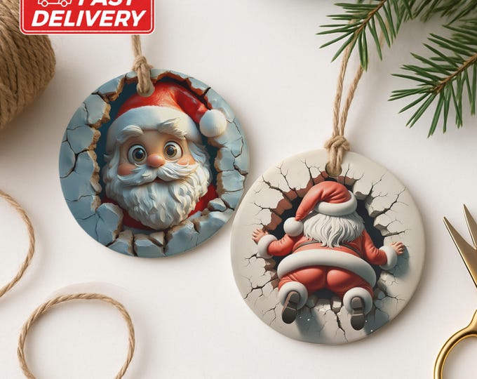 Funny Santa Stuck in Wall Ornament: Humorous Christmas Decor