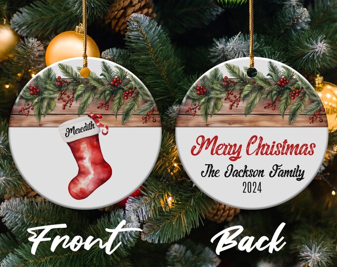 Christmas Ornaments Personalized Family of 1 Ornament, Custom Family Stocking Ornament With Names and Year, Xmas Ceramic Keepsake Gift 2024