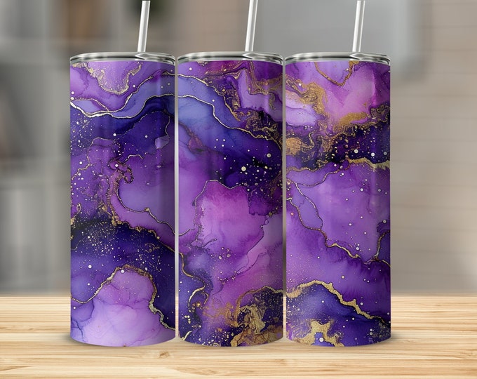 Purple Marble Abstract Gold Vein 20oz Skinny Tumbler Wrap Sublimation Design, Straight Tapered Wrap, Tumbler Wrap, Tumbler Png, Instant DL