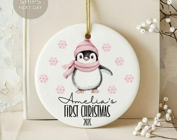Personalized Penguin Ornament, First Christmas Ornament 2024, Custom Baby Ornament, Baby's First Christmas, Winter Holiday Keepsake