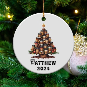 Personalized 2024 Coffee Christmas Tree Ornament, Custom Coffee Cup Font Christmas Tree Ornament, Customized Name Ceramic Ornament Keepsake