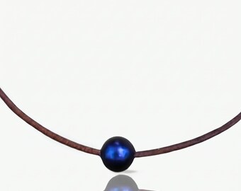 Black Pearl Necklace | Premium Black Pearl on Authentic Leather Cord | Adjustable Coastal Jewelry for Men and Women