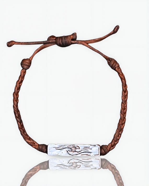 925 Silver Wave Bracelet | Premium Leather | Handmade Ocean-Inspired Jewelry for Beach Lovers