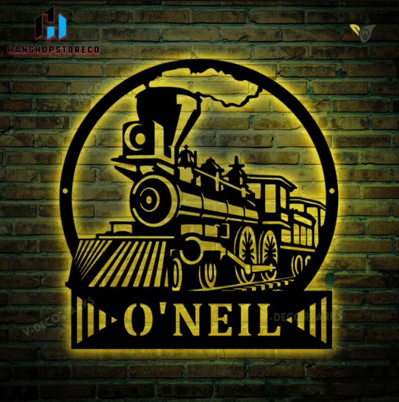 Custom Train Driver Monogram Metal Sign LED RGB Lights, Personalized