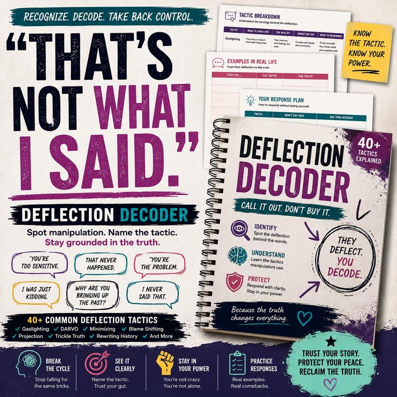 Deflection Decoder Cheat Sheet for Betrayal Trauma | Conversation Scripts | Printable Fillable PDF image 1