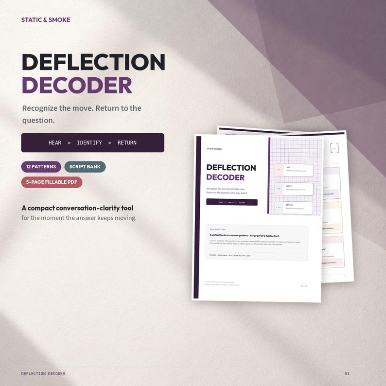 Deflection Decoder Cheat Sheet for Betrayal Trauma | Conversation Scripts | Printable Fillable PDF image 2