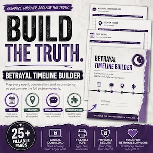 Betrayal Timeline Builder, Printable and Fillable Infidelity Recovery Workbook PDF