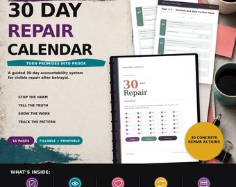 Herstelkalender van 30 dagen na ontrouw | Werkboek voor herstel na verraad (invulbaar pdf-bestand)