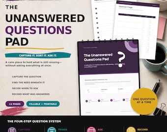 Unanswered Questions Pad After Infidelity | Betrayal Recovery Question Organizer | Printable and Fillable PDF Workbook