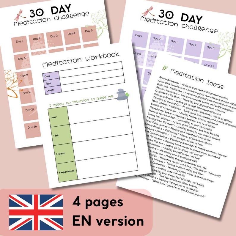 30-day Meditation Challenge – Printable Digital Journal | A4, A5, US ...